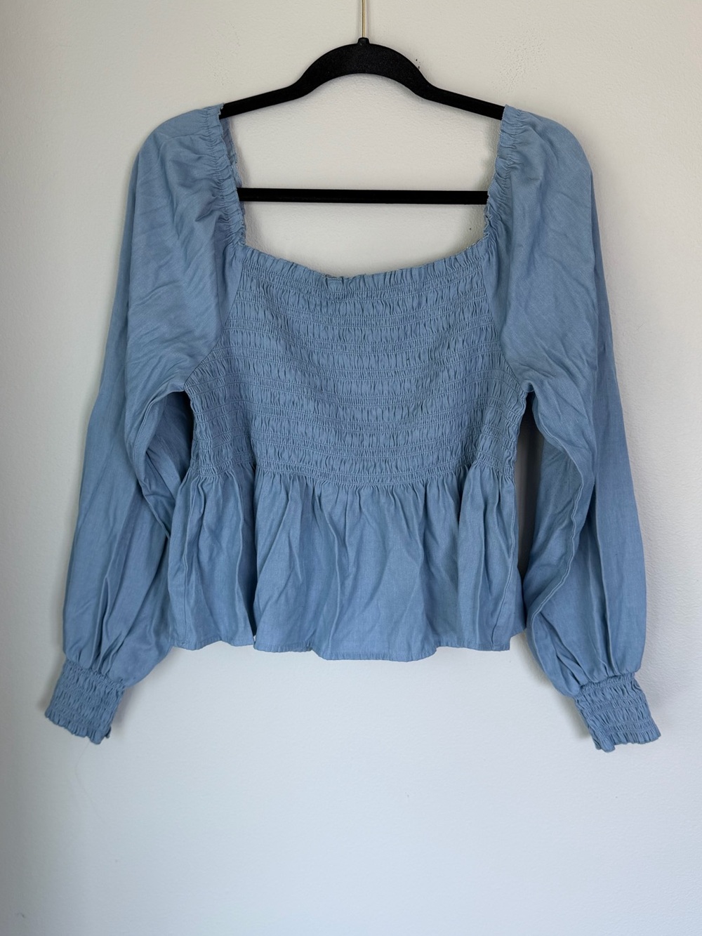 Candie’s Blue Smocked Cottage Peasant Milkmaid Crop Top Peplum Preppy Plus Size
